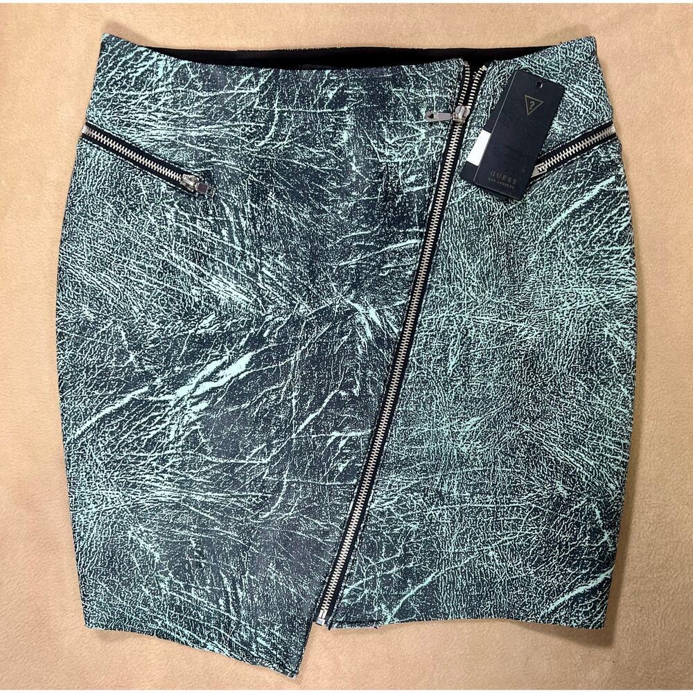Y2K Guess Mini Skirt Grunge Asymmetrical Green Black Zippered Womens Medium NWT